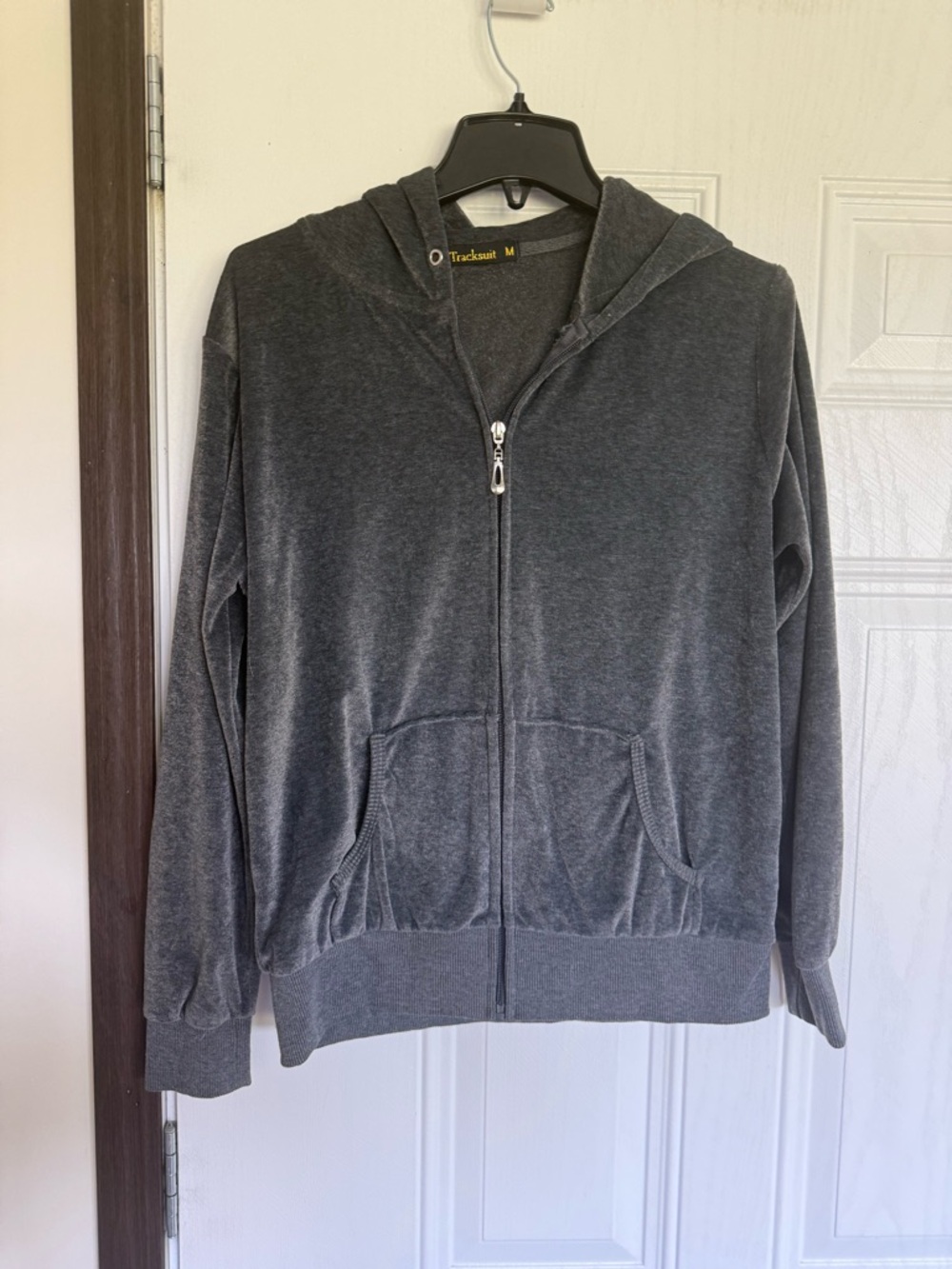 2 for $10 sale; Tracksuit velour gray zip up jacket with hood - M